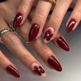 Simple red atmospheric wearable manicure, advanced sense wearable nail film, short almond flower fake nail wholesale