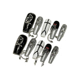 Punk goth style press on nails black long high-end handmade sweet and cool white niche  millennial babes | 365nails