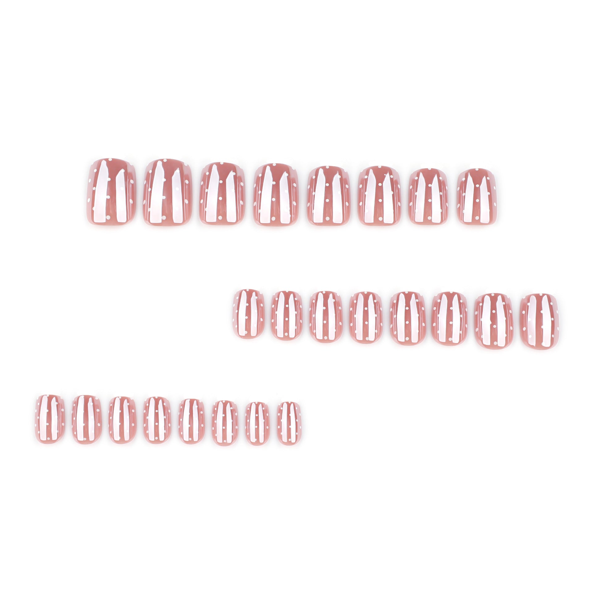 Glossy Nude Square Press On Nails with Silver Glitter Dots