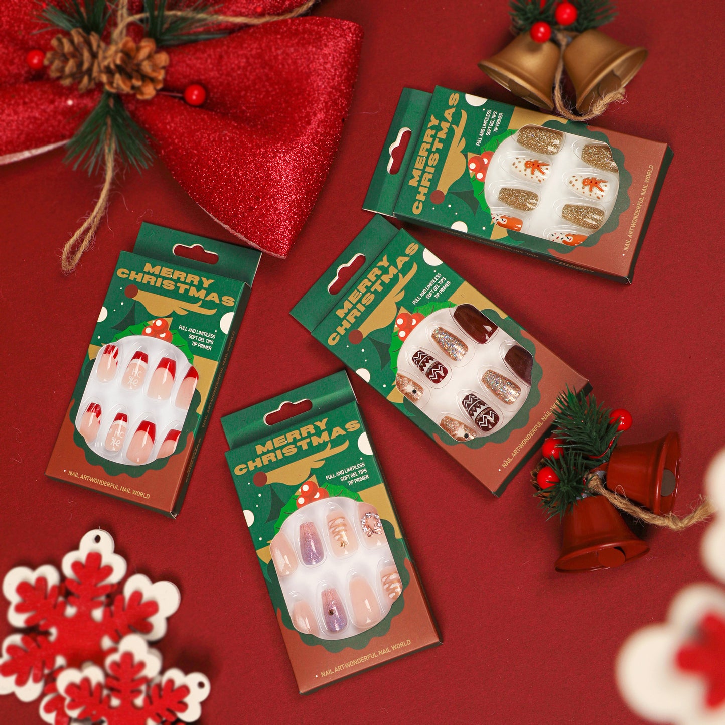 Nail Art Christmas Popular Ballet A-Type Elk Fake Nail Nail Art Tablets Nail Stickers Wearing Nail Removable Wholesale｜365nails