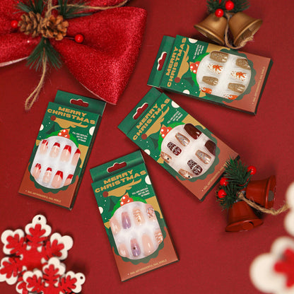 Nail Art Christmas Popular Ballet A-Type Elk Fake Nail Nail Art Tablets Nail Stickers Wearing Nail Removable Wholesale｜365nails