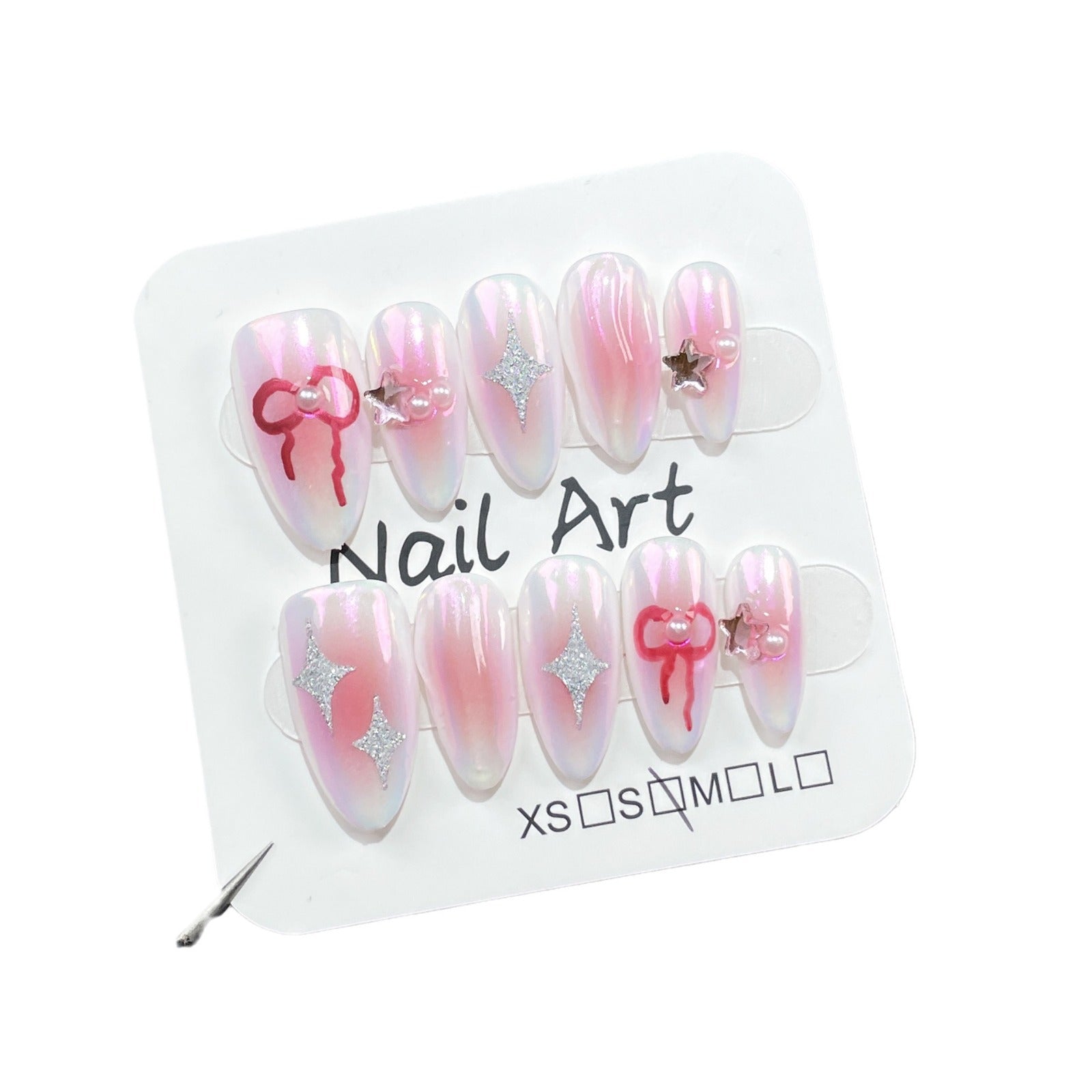 Pink Blush Jelly Nails with Silver Star Accents