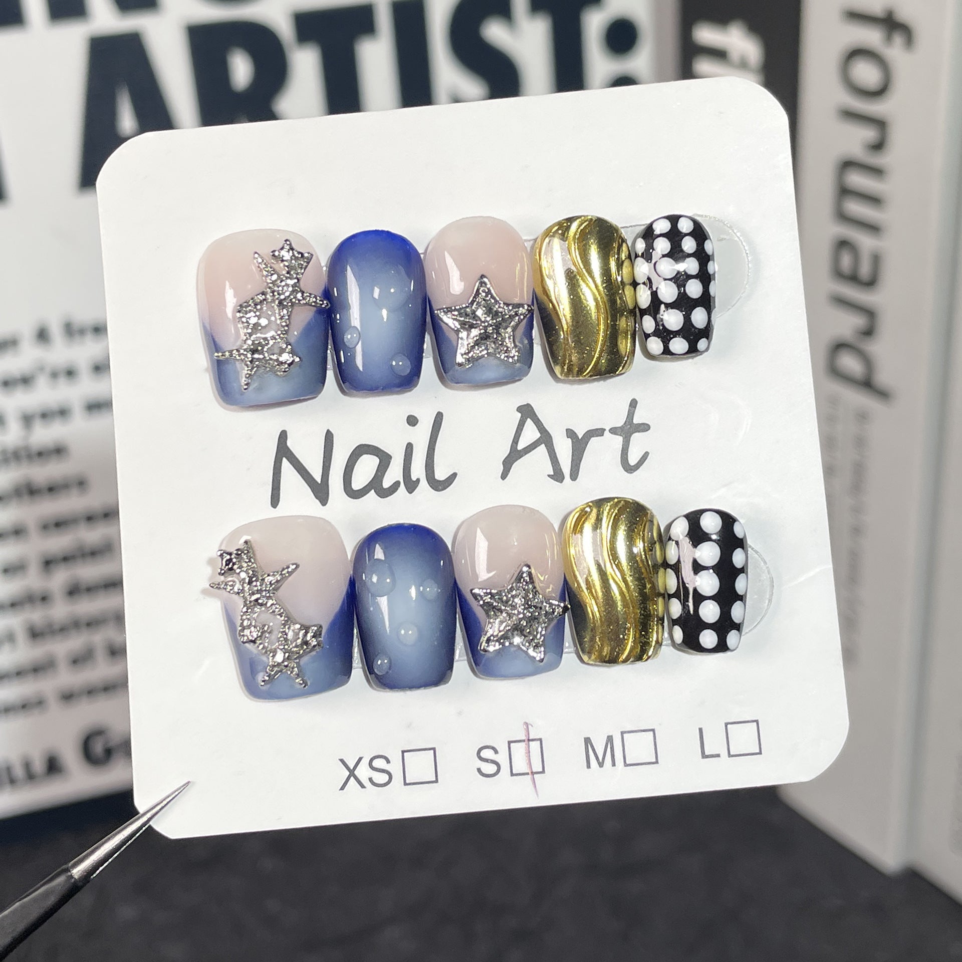 Starry Ocean Nails with Metallic Wave Accents