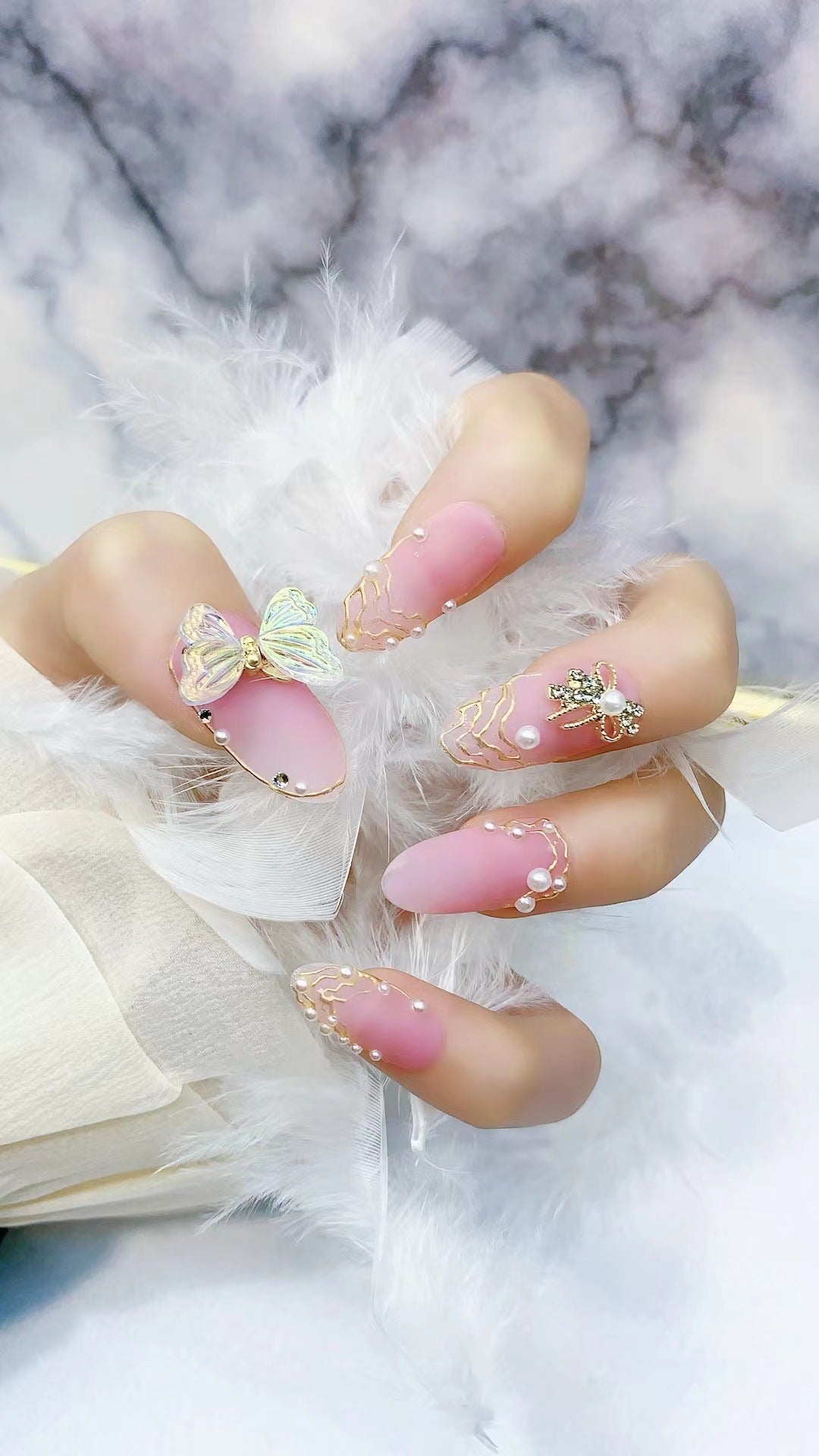 Unhas postiças artesanais Wear Pure Nail Art Smart Butterfly Scrub Baroque Mousse Beauty Super Beauty | 365nails