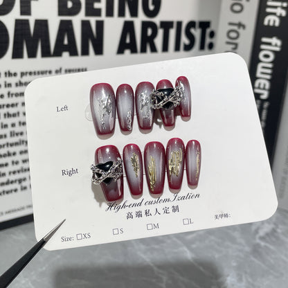 Handmade Press-on Nails autumn and winter new spray gun blush medium and long nail art magic mirror powder metal feeling wearable nail sticker｜365nails