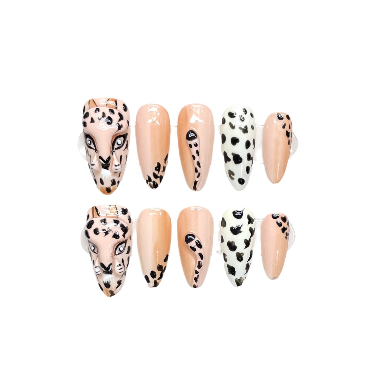 Uñas hechas a mano, pintadas a mano, con efecto leopardo tridimensional, estilo Maillard, manicura con estampado de leopardo | 365nails
