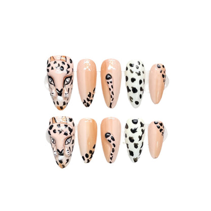 Uñas hechas a mano, pintadas a mano, con efecto leopardo tridimensional, estilo Maillard, manicura con estampado de leopardo | 365nails