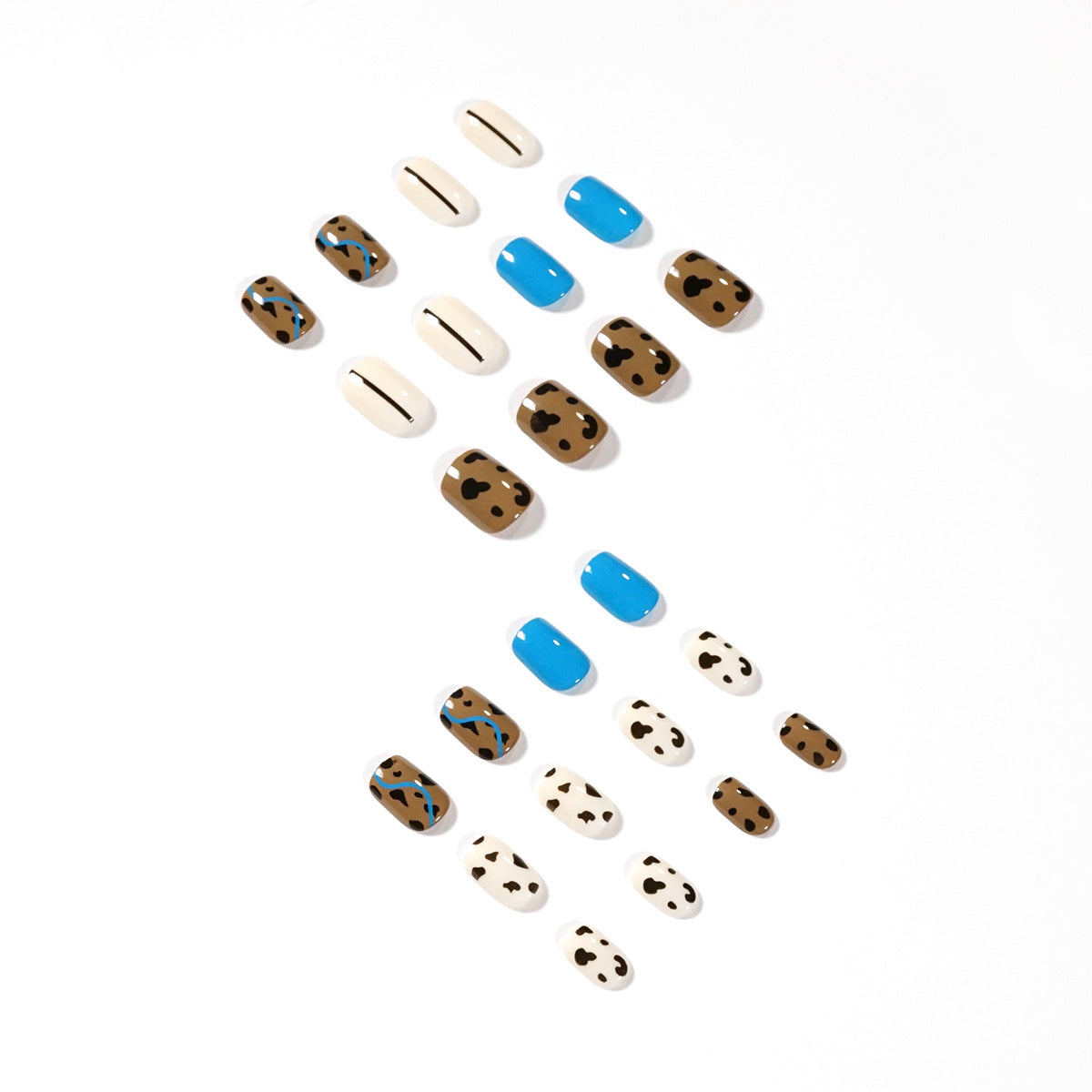 奶咖撞色豹紋 防水可拆式穿戴甲片 完成品｜365nails