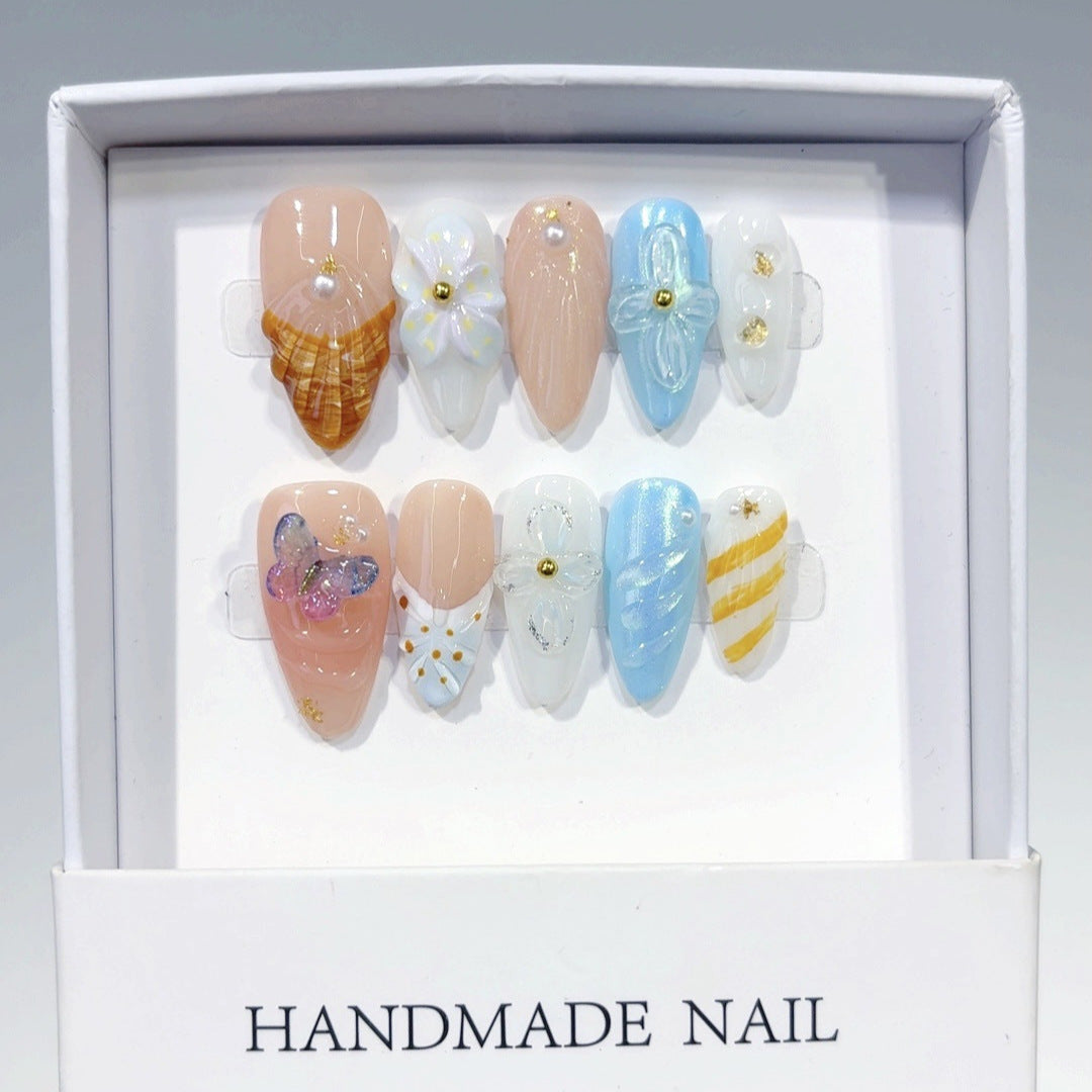 Summer Breeze: "Seashell Whisper" – Almond Shape Handmade Press On Nails