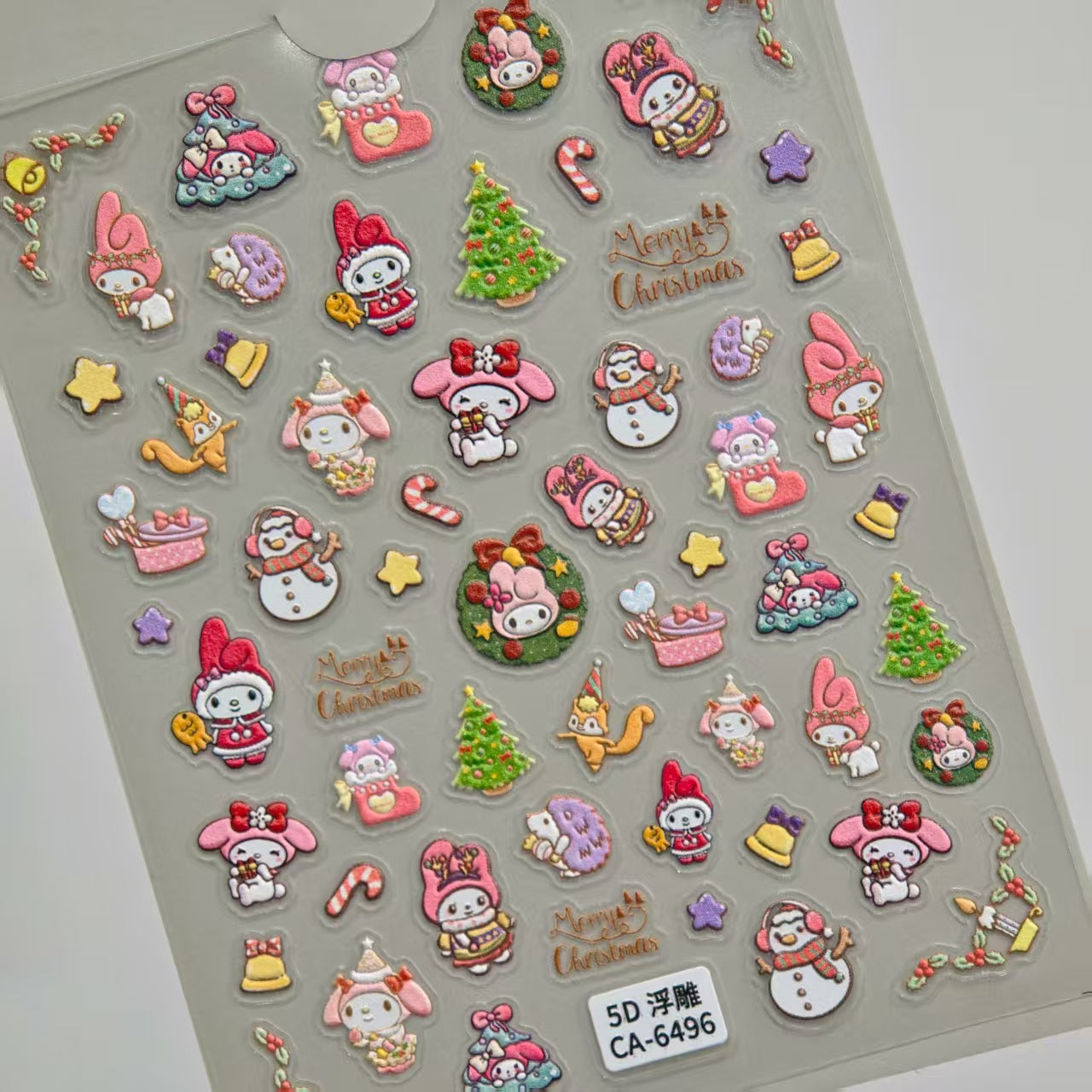Sanrio Christmas Series Nail Art Sticker 5D Embossed Hello Kitty Melody Kulomi Nail Sticker CA
