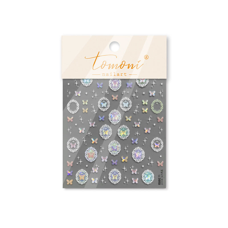 Holographic Cameo Nail Stickers – 5D Embossed Vintage Gem Set