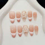 Water Drop Ice Flower Blush Gradient French Ice Sculpture Flower False Nails Wear Nail | 365nails