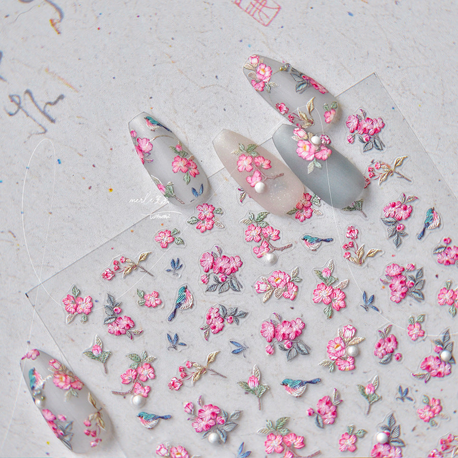 365nails: "빈티지 핑크 꽃과 제비" – 네일 아트 스티커