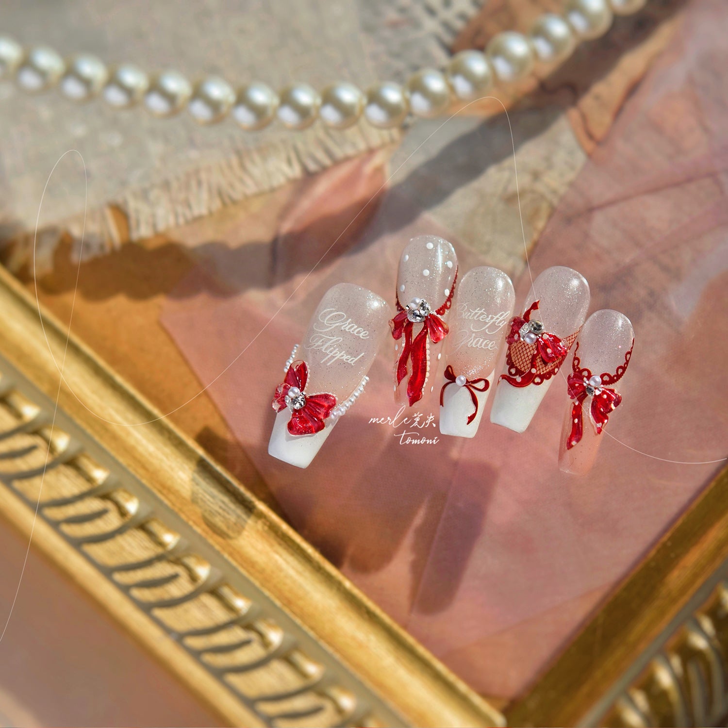 Lace Bow Hologram – Coquettish Milestone Nail Art Stickers