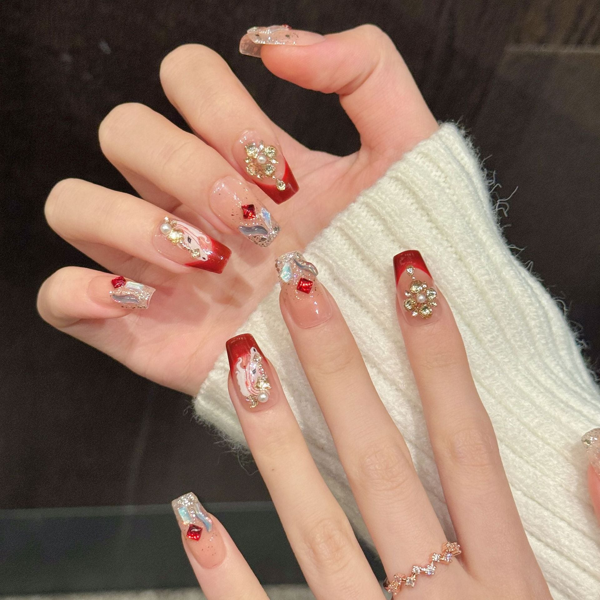 農曆新年系列：「緋紅招財」—長款尖形/長款橢圓形穿戴甲
