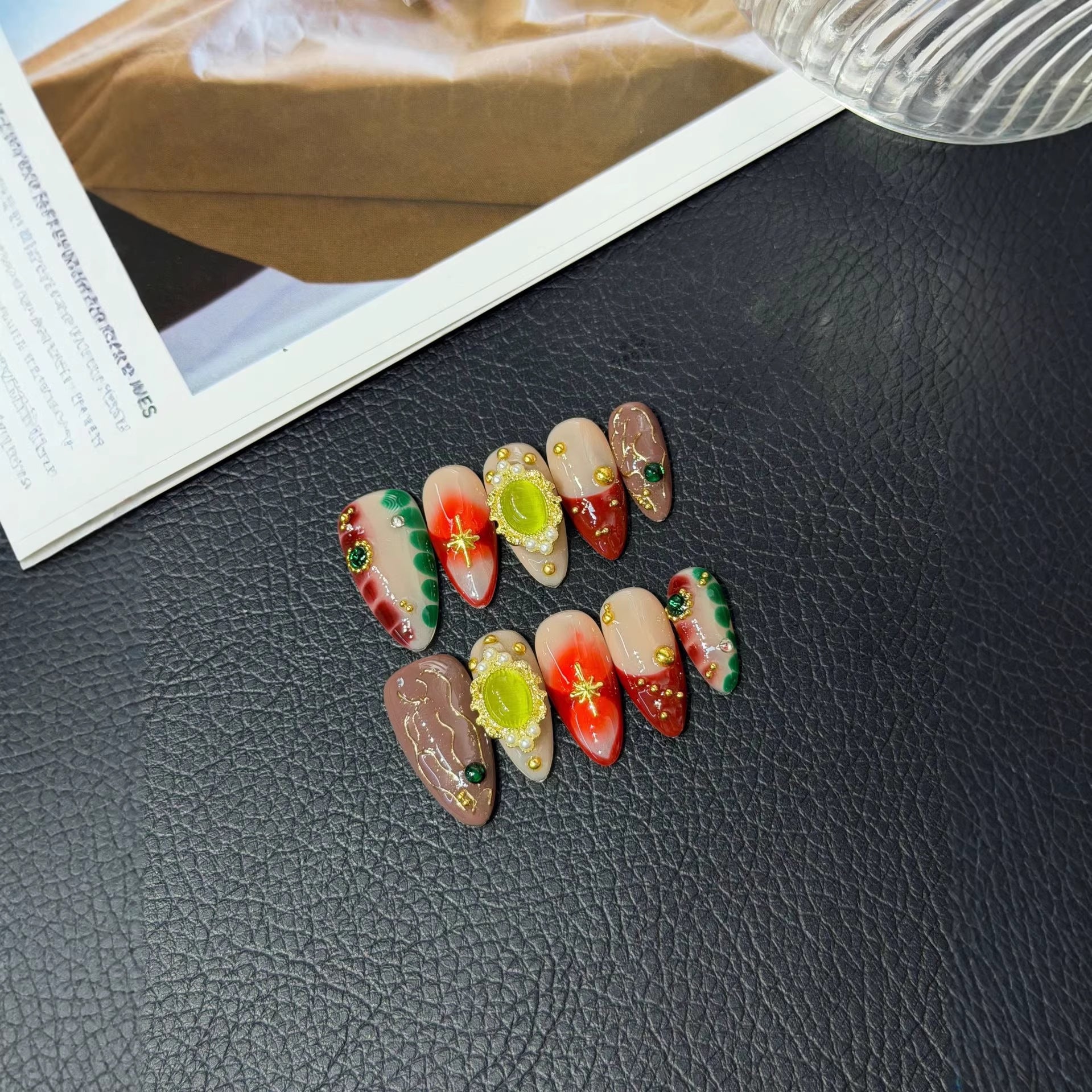 365nails: "Melancia de Joias" – Unhas Amêndoa 3D de Fruta & Cristais Artesanais