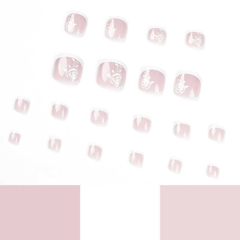 Uñas para pies con borde blanco, rosa francesa, venta al por mayor, uñas removibles｜365nails