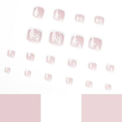 Uñas para pies con borde blanco, rosa francesa, venta al por mayor, uñas removibles｜365nails