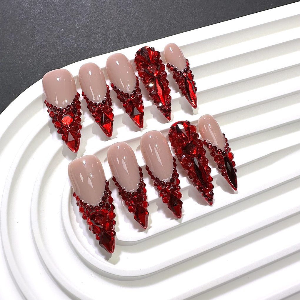 Red Crystal Stiletto Luxury Press-On Nails