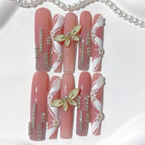 Elegant Butterfly Crystal Ombre Press On Nails