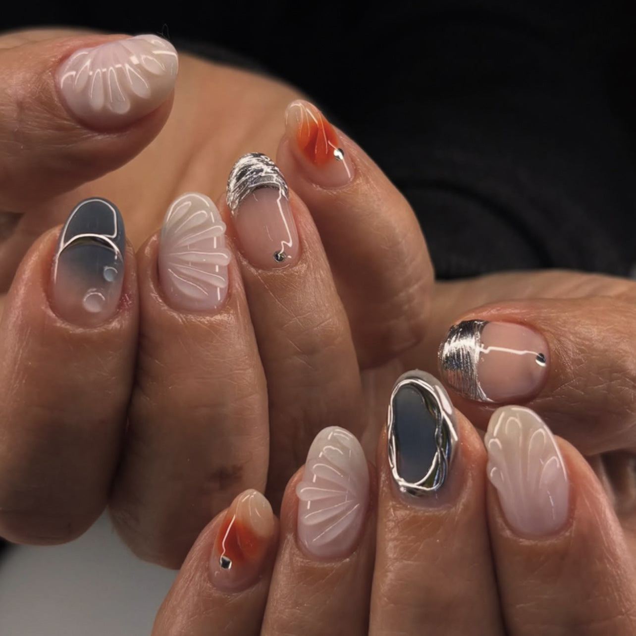 Water drop 3D three-dimensional smudge short almonds press-on nails