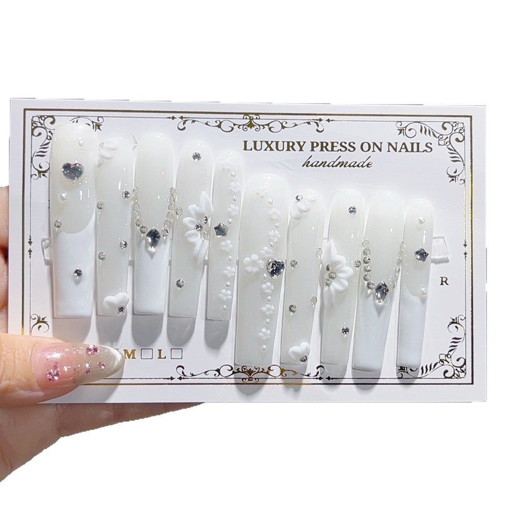 Milky White Crystal Minimal Press On Nail Set