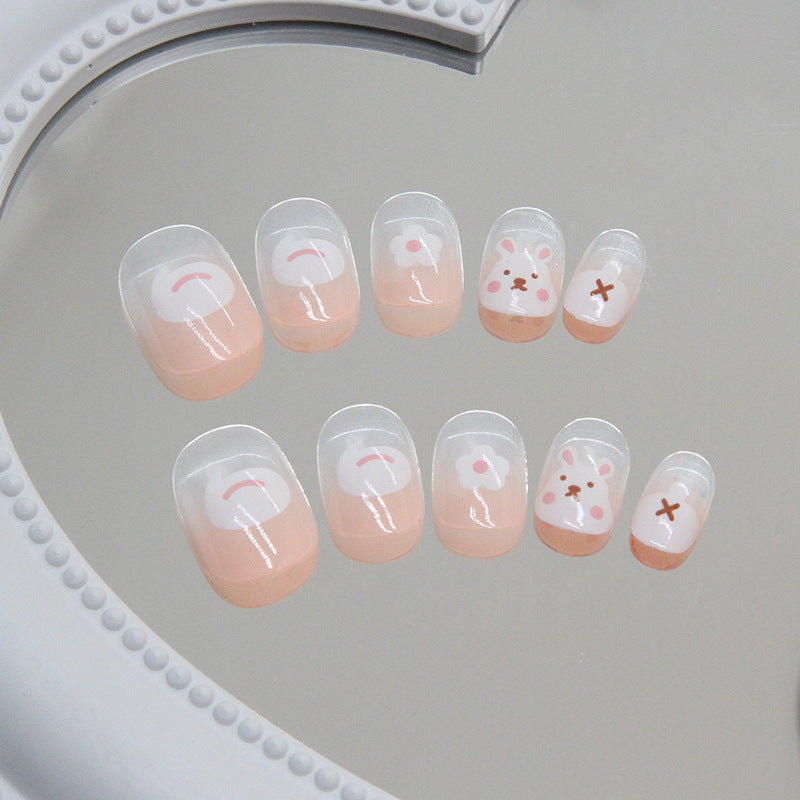 Unhas decoradas com flores de coelho fofo para crianças, 24 peças ｜ 365 unhas