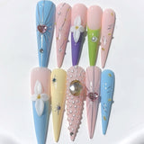 Pastel Floral Crystal Sculpted Press On Nail Set