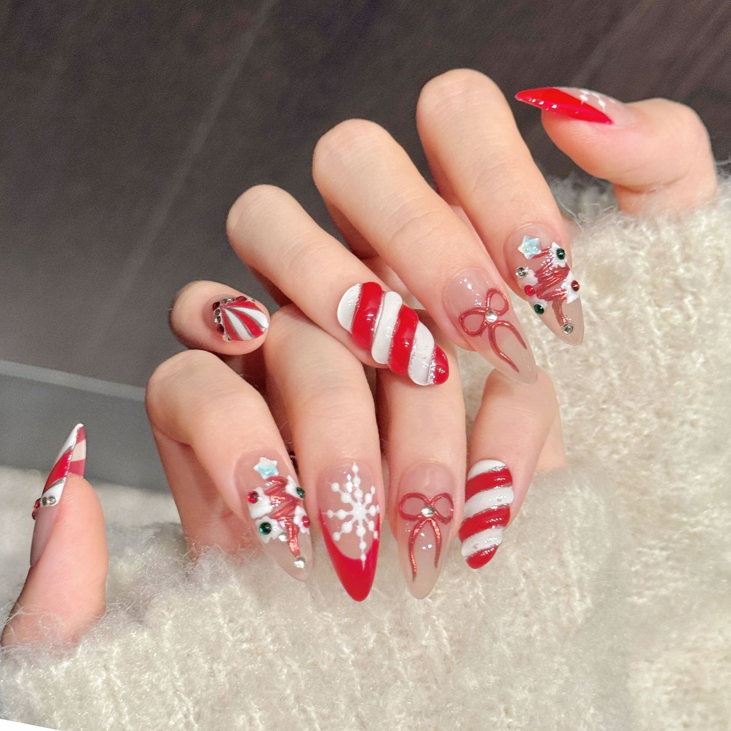 Christmas Candy Bow Snowflake Press On Nails
