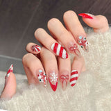 Christmas Candy Bow Snowflake Press On Nails