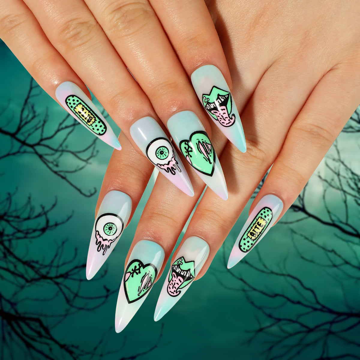 Unhas postiças tridimensionais para Halloween, unhas 3D, folhas de unha de morcego e aranha, atacado ｜ 365nails