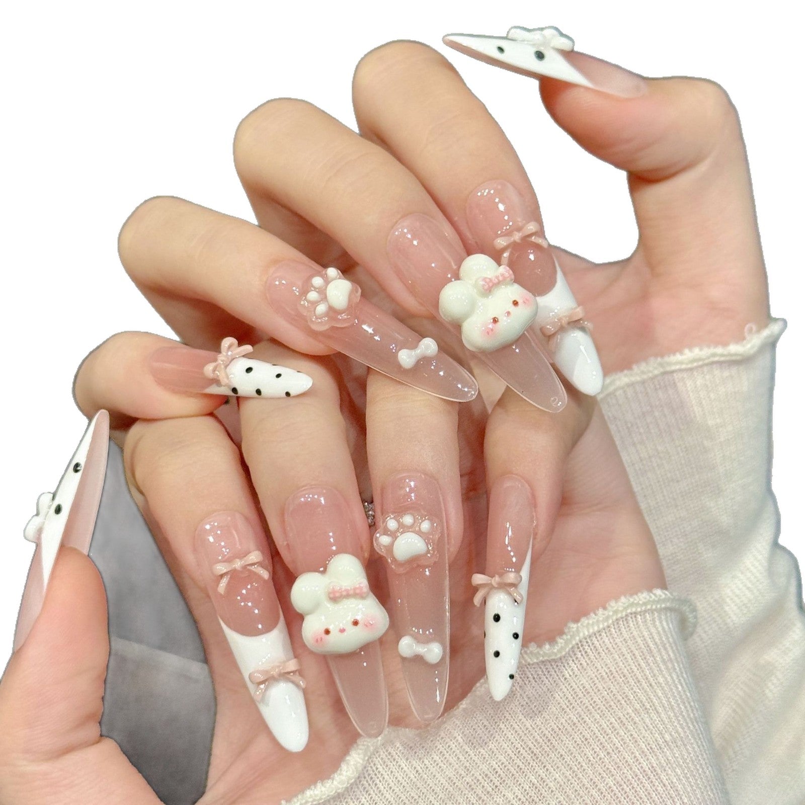 Cute Pink Bunny Polka-Dot Press On Nails