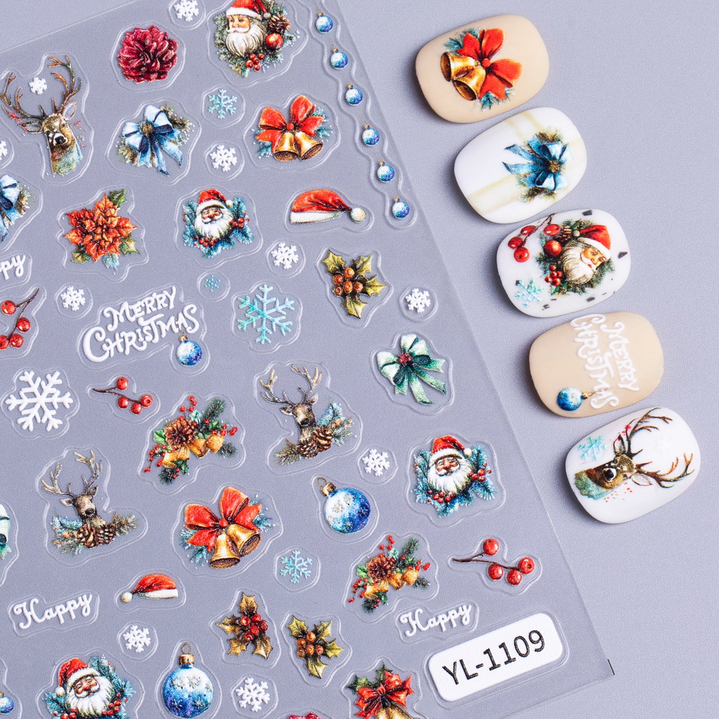 Christmas themed nail art sticker 5D relief three-dimensional cute snowman DIY Christmas nail sticker jewelry YL