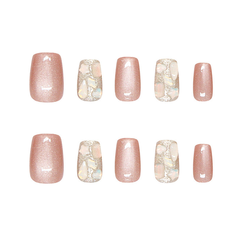 Dicas de unhas, unhas pré-fabricadas, chá gelado, champanhe espumante, diamantes quebrados, diamantes olho de gato, unhas removíveis e usáveis, 30 peças ｜ 365 unhas