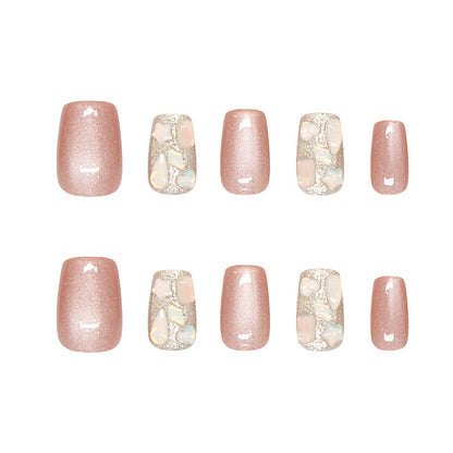 Dicas de unhas, unhas pré-fabricadas, chá gelado, champanhe espumante, diamantes quebrados, diamantes olho de gato, unhas removíveis e usáveis, 30 peças ｜ 365 unhas
