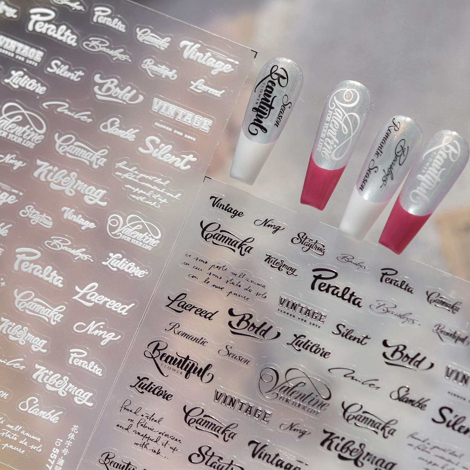 intage Cursive English Collection: "Vintage Love Letter" – 3D Embossed Nail Sticker