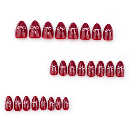 Red Valentine's Day Nail Art New Year's War Nail Art Pink Bow Nail Art Simple  Hot Sale Fake Nail Nail Film｜365nails