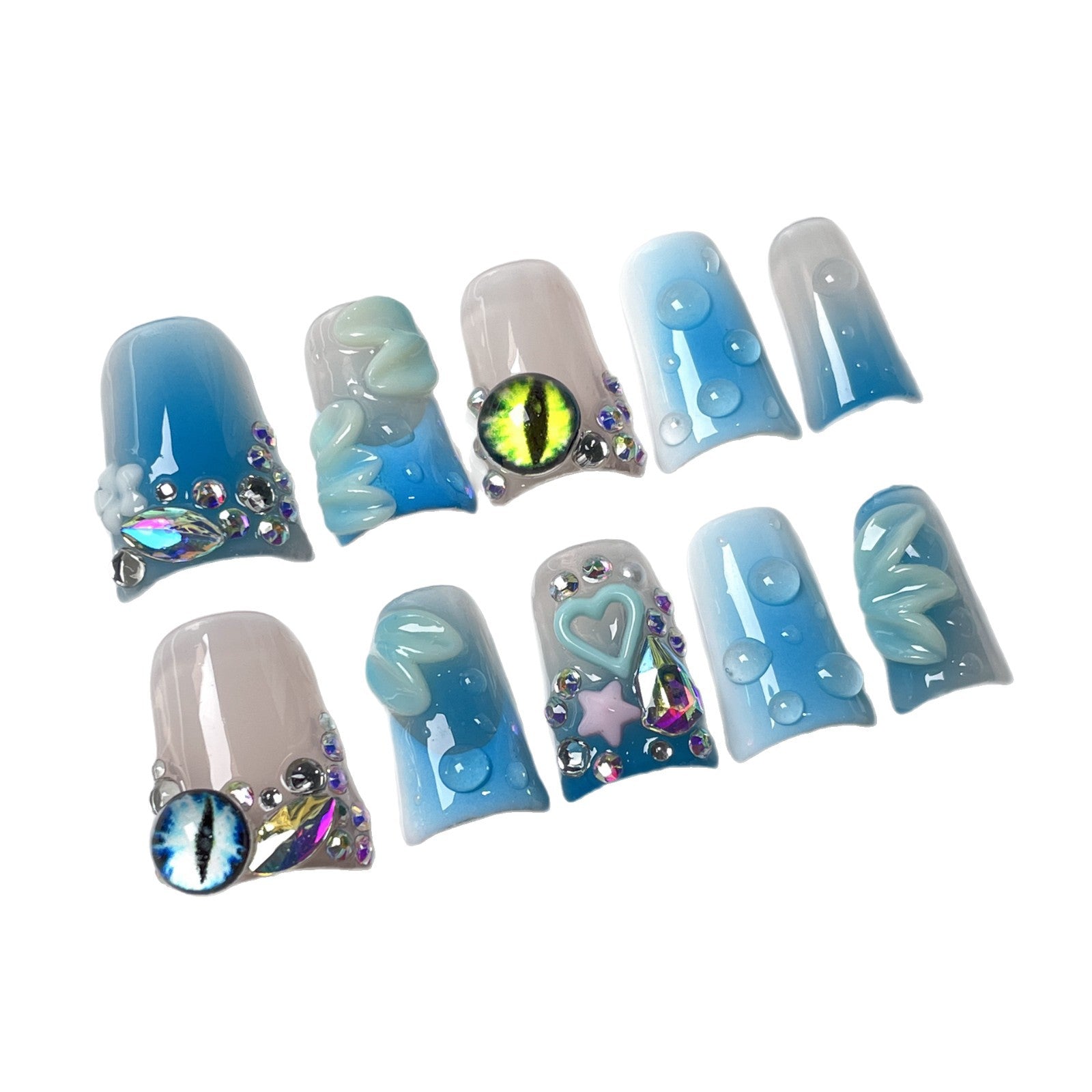 Unhas bico de pato Spice Girl gelo através de blush francês flash de unha tridimensional escultura personalizada unhas de pressão feitas à mão｜365nails