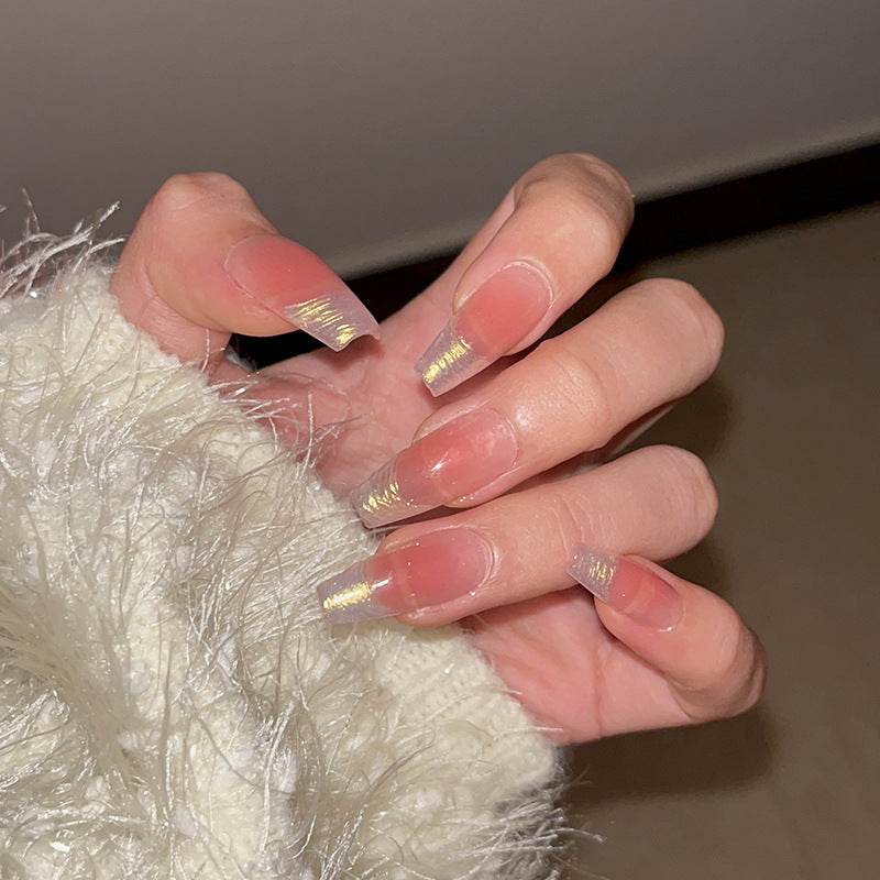 Minimal Press-On Nails with Clear Tips and Gold Foil Accents