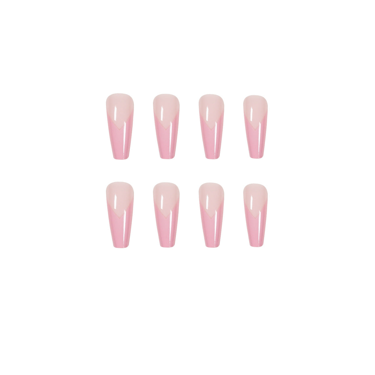Unhas postiças francesas pequenas em V rosa, com remendo para unhas, acabamento em nail art, unhas postiças removíveis｜365nails