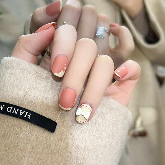 Press on nails Art  Cream Orange Whitening nails Art  Bow nails  Press on nails Art Wholesale｜365nails