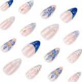European and American foreign trade summer hot-selling wearing nail French blue wave beach manicure nail piece almond-shaped false nail