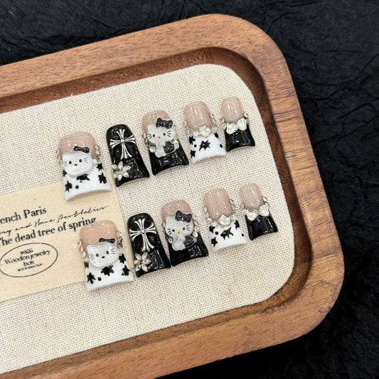 Short Duckbill Shape Milk French Cartoon Cute Short Handmade Wear nails | 365nails