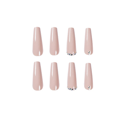 Evaporated milk brown full diamond long ballet  finished  manicure patch nail patch waterproof and removable｜365nails