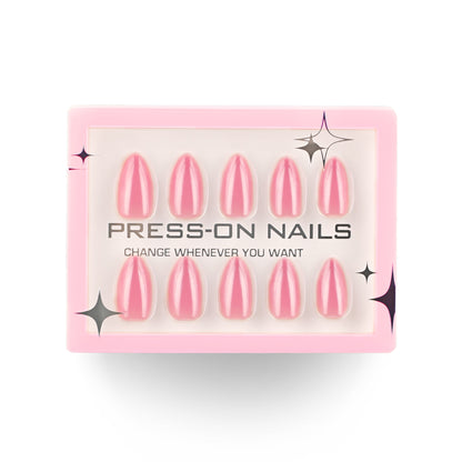 30 boxed high-end magic mirror powder almond short press-on nails