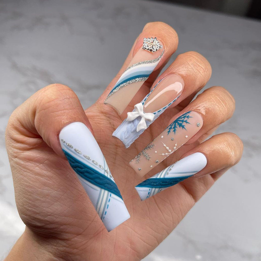 Christmas press on nails snowflake love snowman manicure short almond bow  long nail wholesale｜365nails