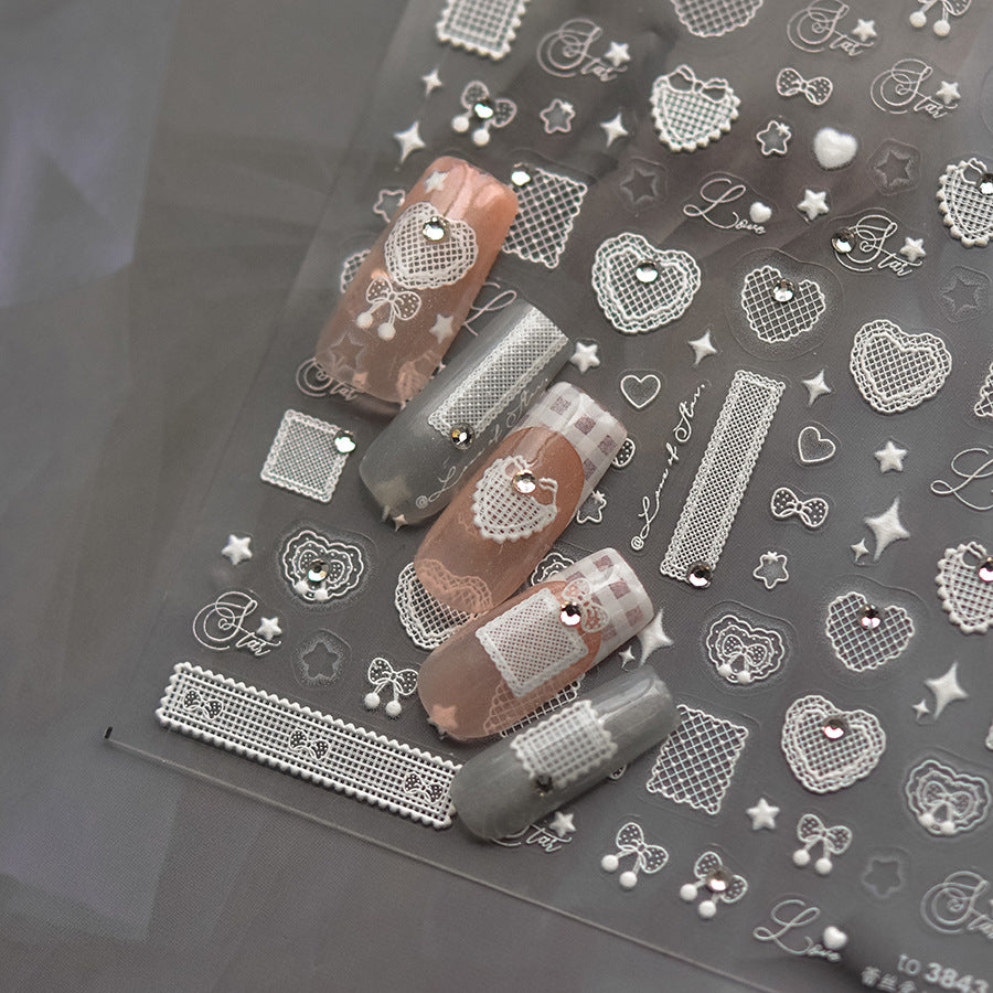 365nails: "White Lace and Crystal Heart" – nail art stickers