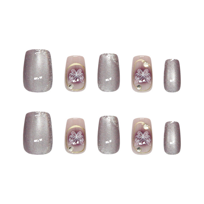 Pontas de unha pré-fabricadas, linhas de blush roxo, flash fino de borboleta, olho de gato, peças de arte de unha de diamante pneumático ｜ 365nails