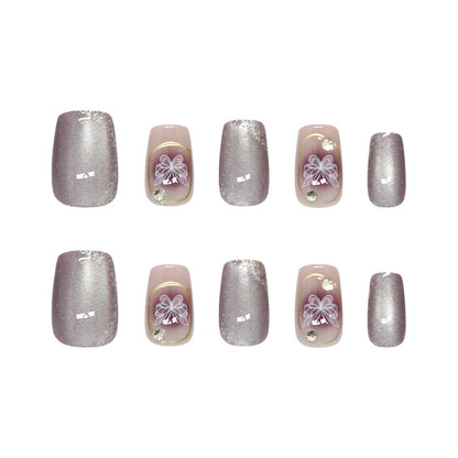 Pontas de unha pré-fabricadas, linhas de blush roxo, flash fino de borboleta, olho de gato, peças de arte de unha de diamante pneumático ｜ 365nails