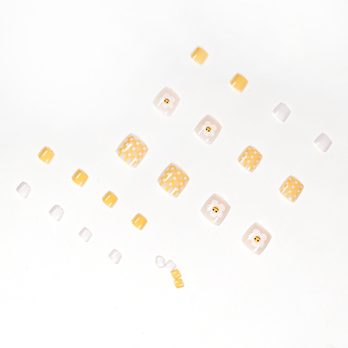 Unhas de verão frescas, xadrez amarelo, arte de unhas, acabamento em unhas postiças, remendo de unha, peça removível｜365nails